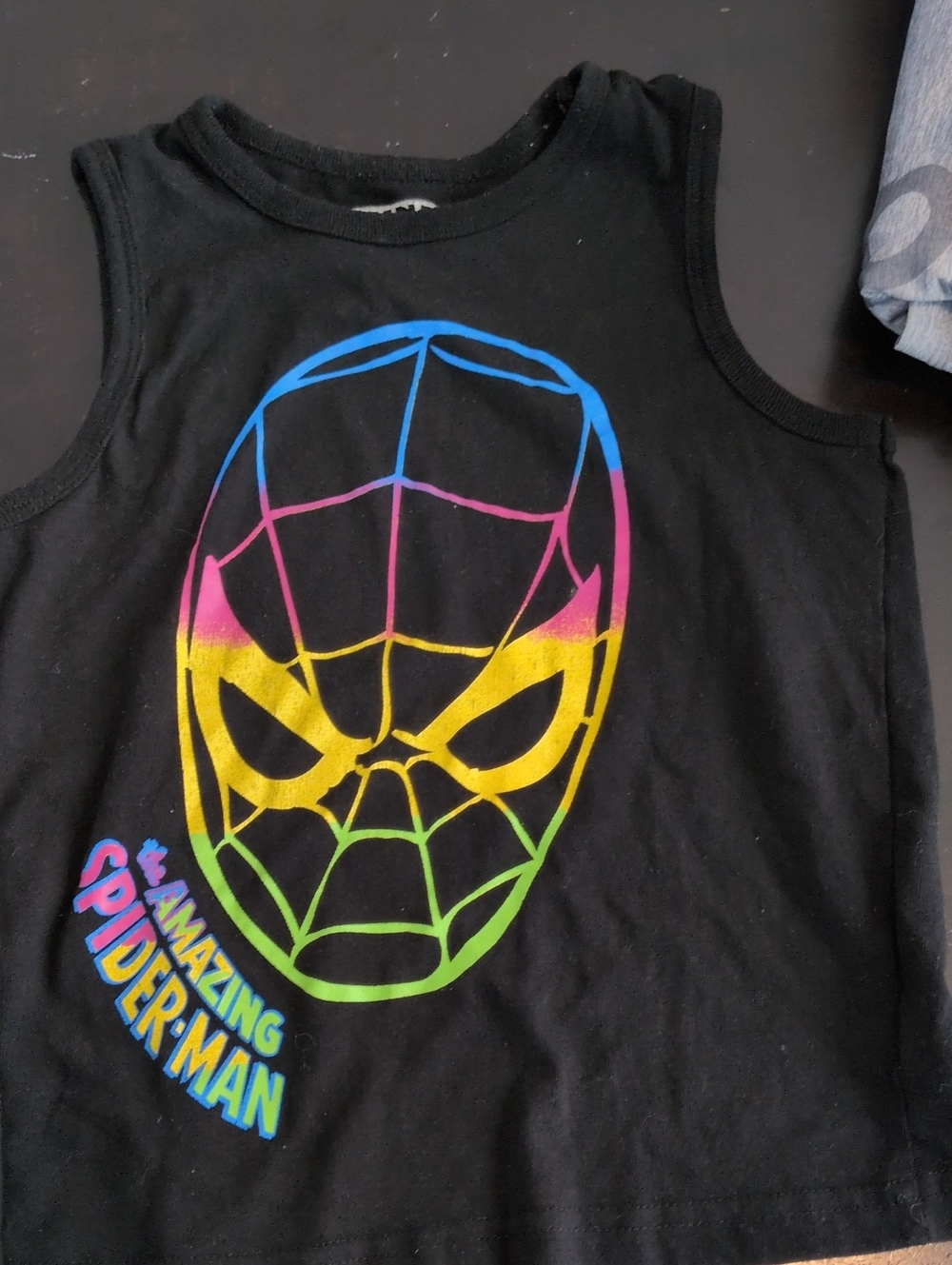 Marvel Black Tee with Neon Spider-Web Graphic
